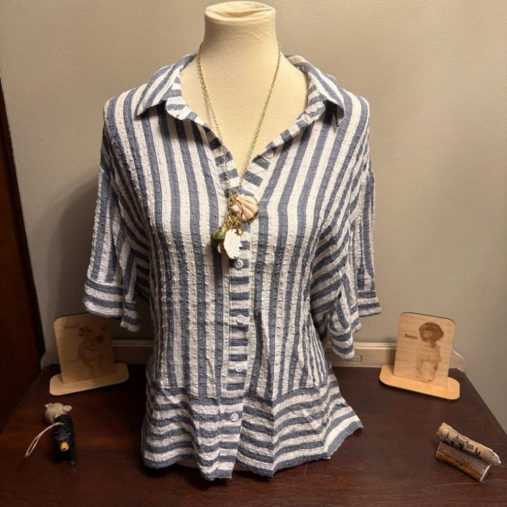 Jane and Delancey Blue and White Striped Button Down Shirt
